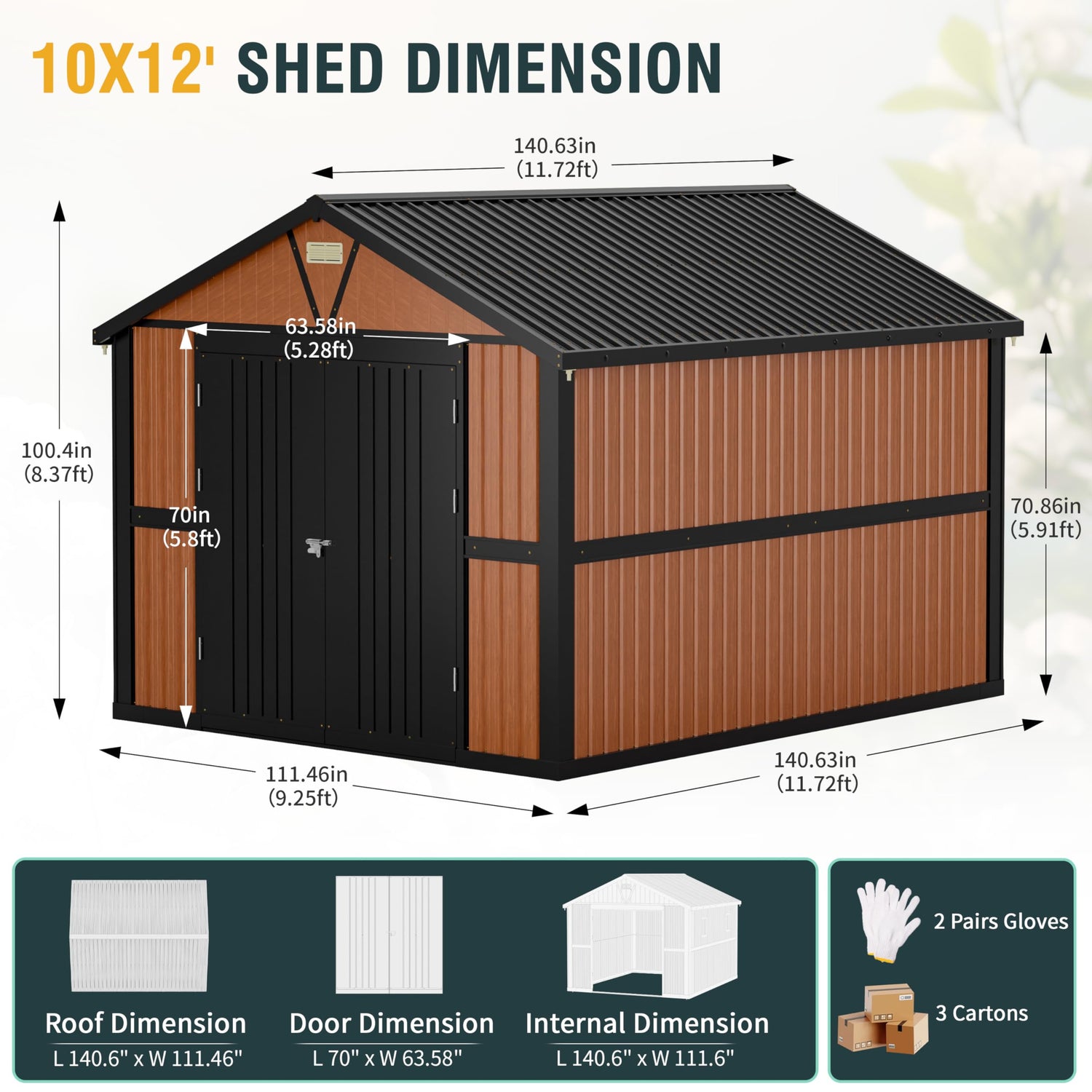 10x12 Ft Outdoor Storage Shed, Extra Large Metal Shed with Lockable Doors, 2 Windows, Outside Steel Tiny House Ideal for Garden, Backyard, Patio Utility, Tool Storage, Chicken Coops Florise