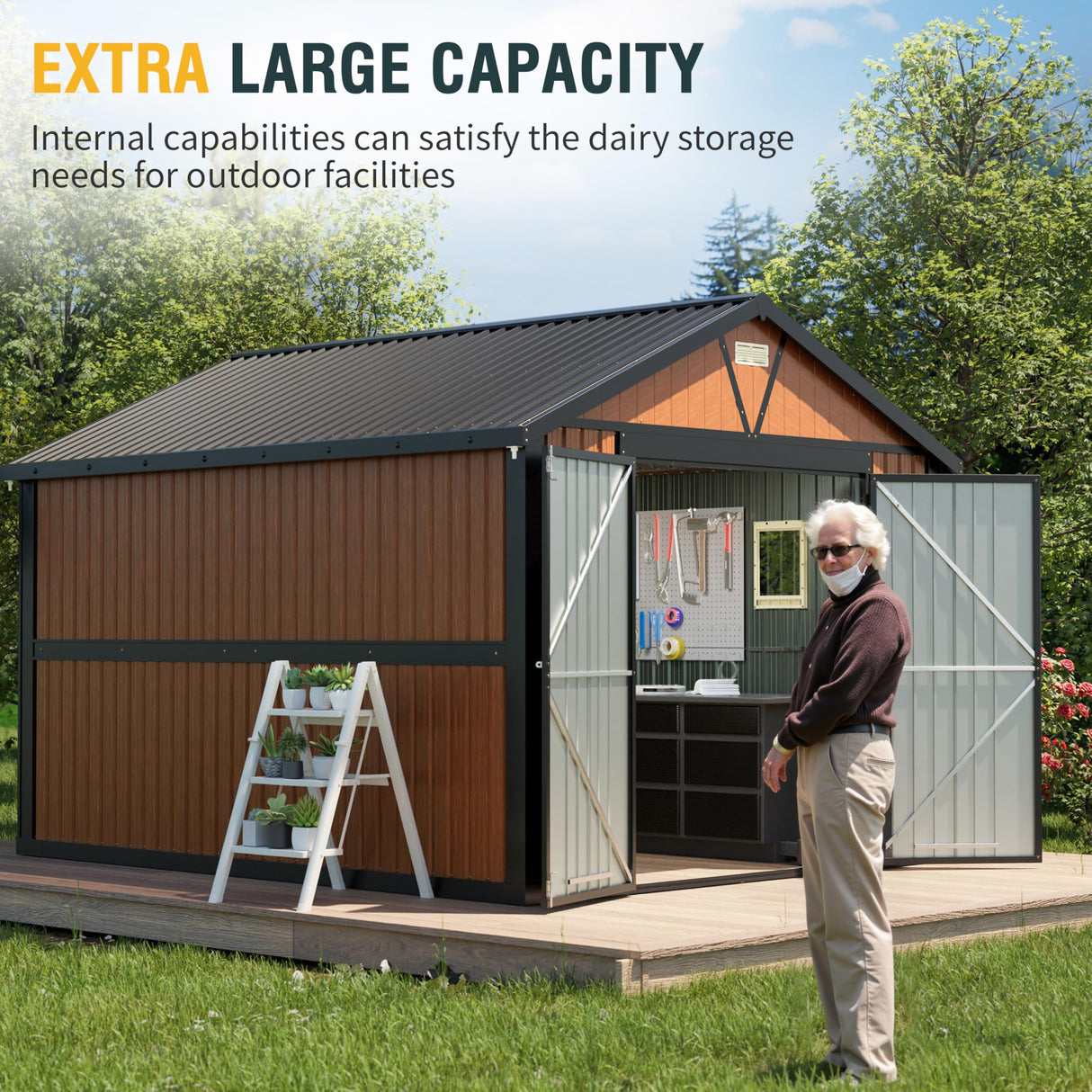 10x12 Ft Outdoor Storage Shed, Extra Large Metal Shed with Lockable Doors, 2 Windows, Outside Steel Tiny House Ideal for Garden, Backyard, Patio Utility, Tool Storage, Chicken Coops Florise