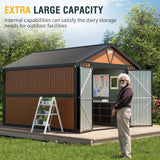 10x12 Ft Outdoor Storage Shed, Extra Large Metal Shed with Lockable Doors, 2 Windows, Outside Steel Tiny House Ideal for Garden, Backyard, Patio Utility, Tool Storage, Chicken Coops Florise
