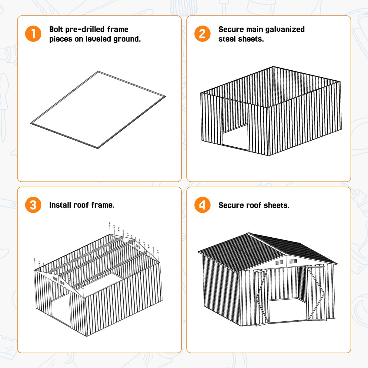 10x12 Ft Storage Shed Outdoor, XL Permanent Steel Building with Lockable Doors & 4 Air Vents for Backyard Garden Patio Lawn - Black LINKHOO