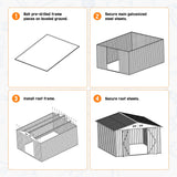 10x12 Ft Storage Shed Outdoor, XL Permanent Steel Building with Lockable Doors & 4 Air Vents for Backyard Garden Patio Lawn - Black LINKHOO