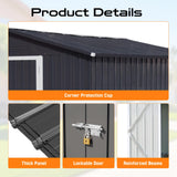 10x12 Ft Storage Shed Outdoor, XL Permanent Steel Building with Lockable Doors & 4 Air Vents for Backyard Garden Patio Lawn - Black LINKHOO