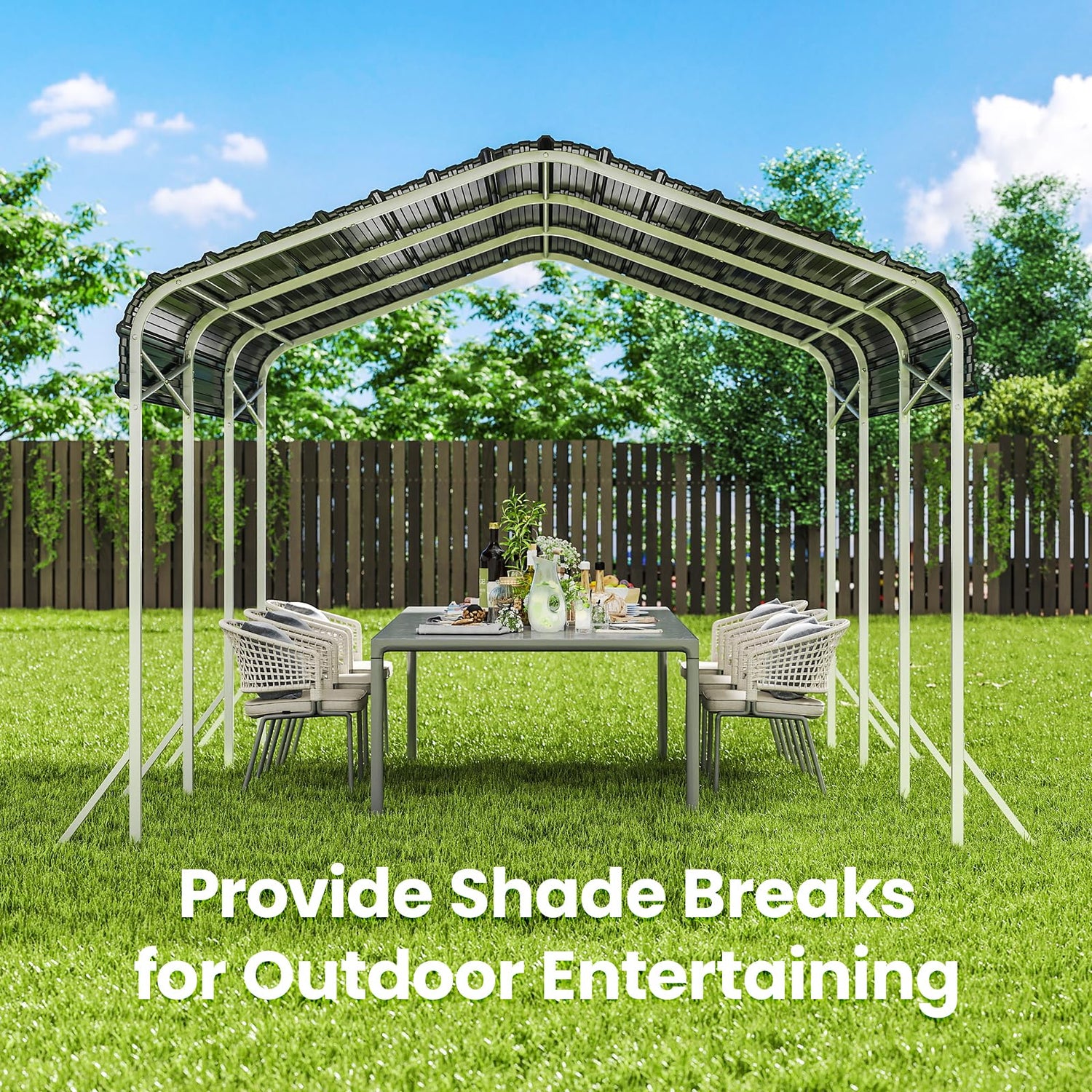 10x15 Ft Carport, Heavy Duty Metal Car Port, All-Weather Protection, Easy Assembly for Cars, Trucks, Boats, Tractors, and Outdoor Storage fuzzy-bird