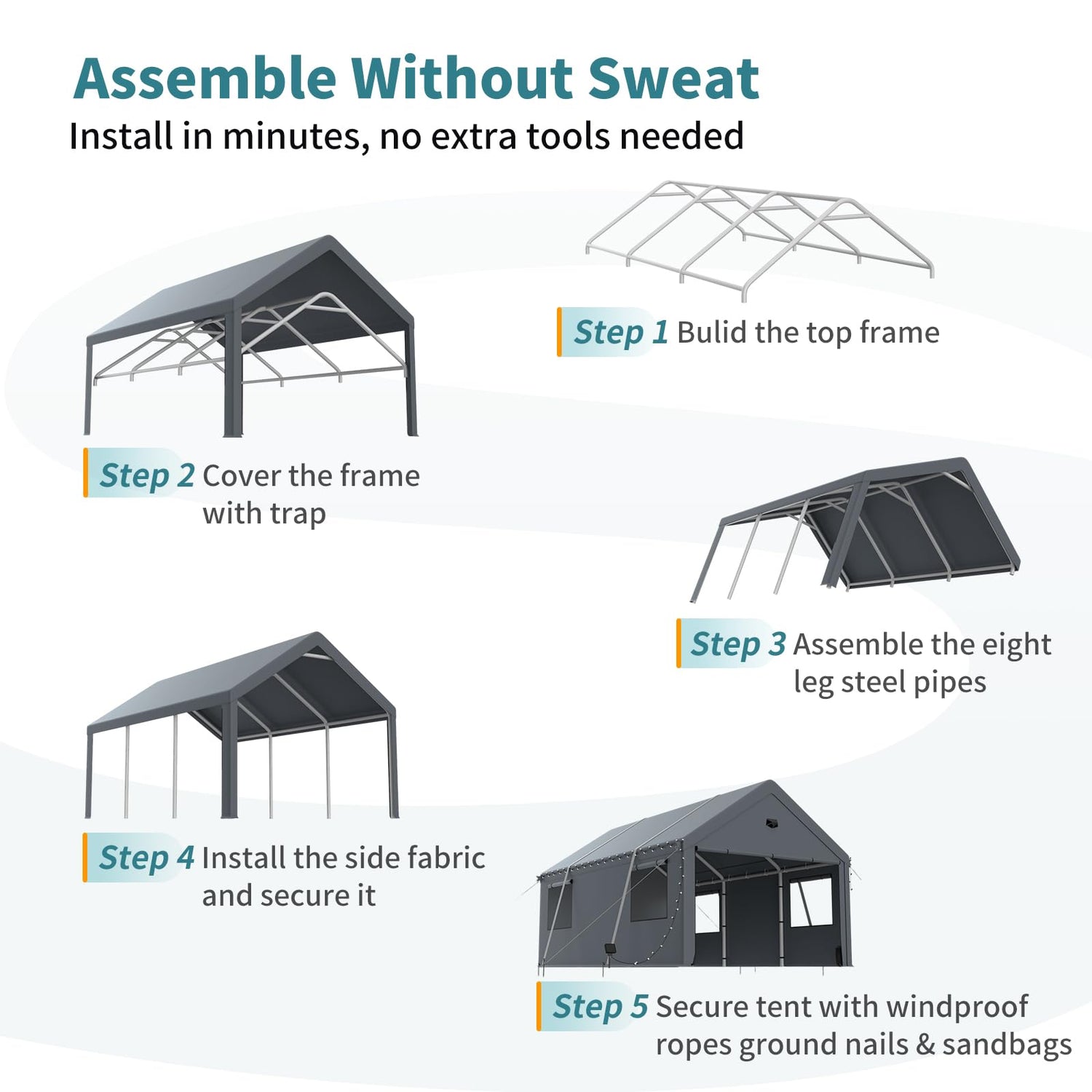 10x16FT Heavy Duty Carport Canopy,Extra Large Portable Car Tent Garage with Roll-up Windows and All-Season Tarp Cover,Removable Roof &Side Walls for Car, SUV,Boats&Truck Shelter Logic Storage Sannwsg