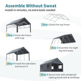 10x16FT Heavy Duty Carport Canopy,Extra Large Portable Car Tent Garage with Roll-up Windows and All-Season Tarp Cover,Removable Roof &Side Walls for Car, SUV,Boats&Truck Shelter Logic Storage Sannwsg