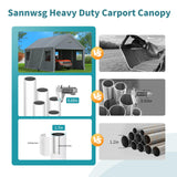 10x16FT Heavy Duty Carport Canopy,Extra Large Portable Car Tent Garage with Roll-up Windows and All-Season Tarp Cover,Removable Roof &Side Walls for Car, SUV,Boats&Truck Shelter Logic Storage Sannwsg