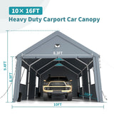 10x16FT Heavy Duty Carport Canopy,Extra Large Portable Car Tent Garage with Roll-up Windows and All-Season Tarp Cover,Removable Roof &Side Walls for Car, SUV,Boats&Truck Shelter Logic Storage Sannwsg