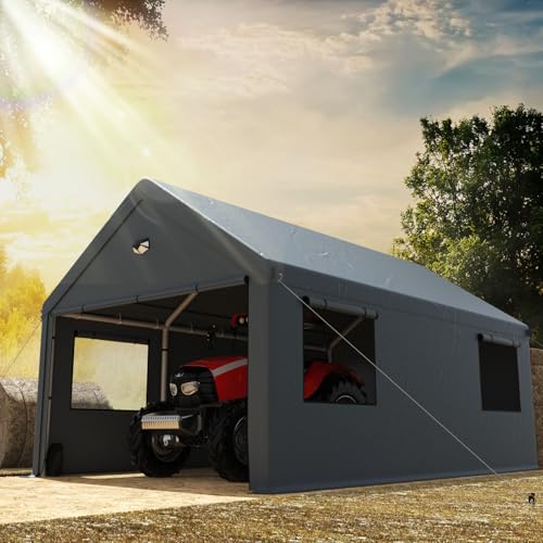 10x16FT Heavy Duty Carport Canopy,Extra Large Portable Car Tent Garage with Roll-up Windows and All-Season Tarp Cover,Removable Roof &Side Walls for Car, SUV,Boats&Truck Shelter Logic Storage Sannwsg