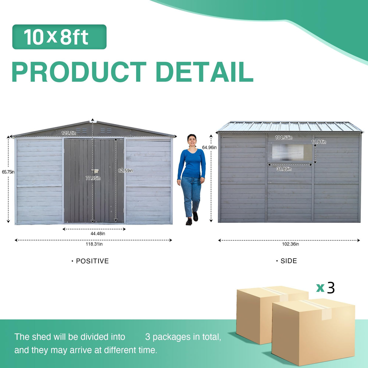 10x8 FT Wood Storage Shed, Outdoor Storage Shed with Lockable Door, Window and Vents, Waterproof Wooden Metal Tool Storage for Garden, Patio, Lawn, Backyard (Gray) AEMSOFK