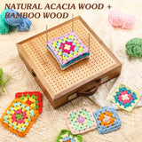 11.6" Crochet Blocking Board with Storage Drawer & Pegs, Acacia & Bamboo Blocking Boards for Crochet Projects, Granny Square Blocking Board, Crocheting Accessories Gifts for Grandmothers, Crocheters NewEle