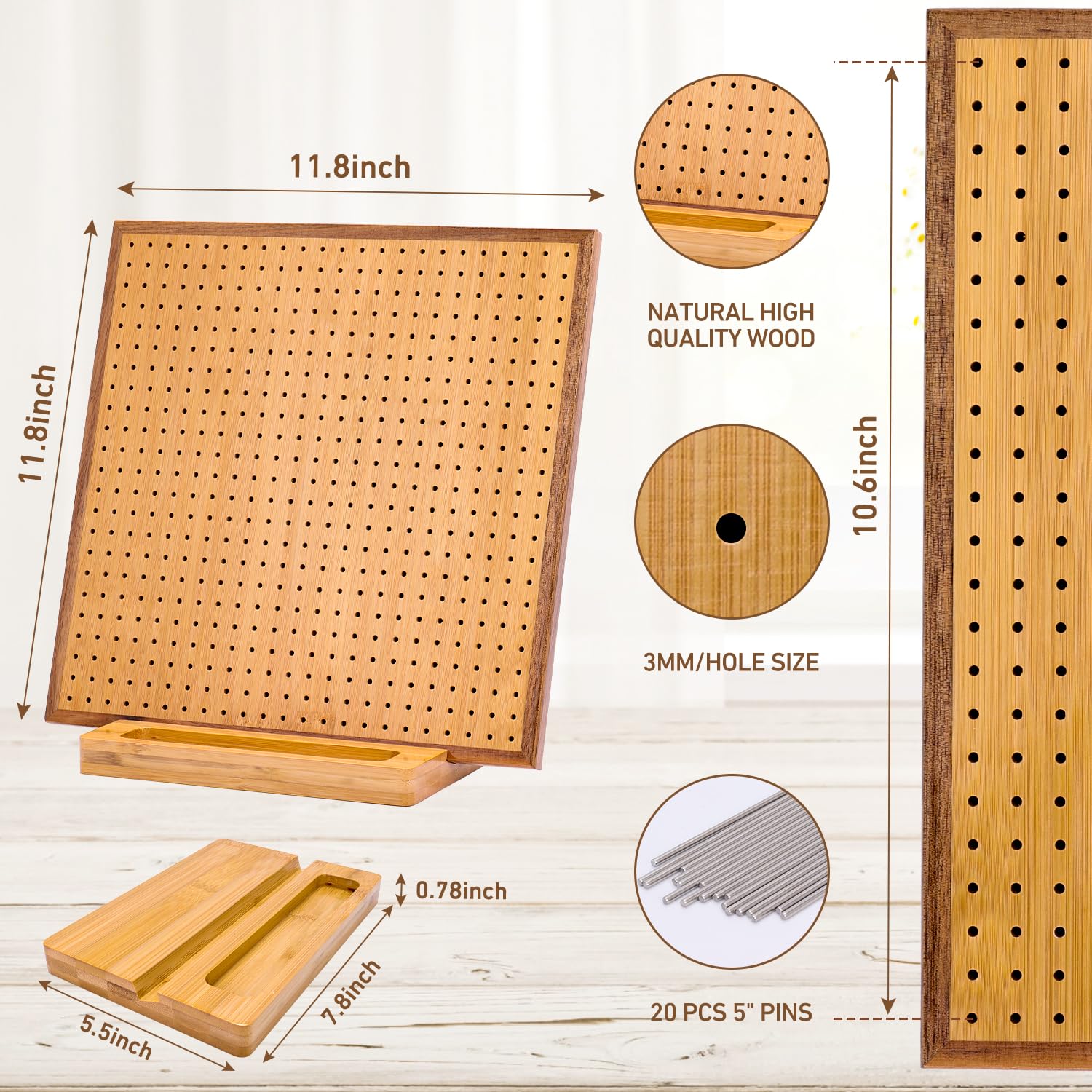 11.8" Crochet Blocking Board with 20 Pins/Pegs, Blocking Board for Crocheting Knitting, Bamboo Granny Square Blocking Boards for Crochet Projects, Wooden Crocheting Accessories Gifts for Crocheters YTHOGTHA