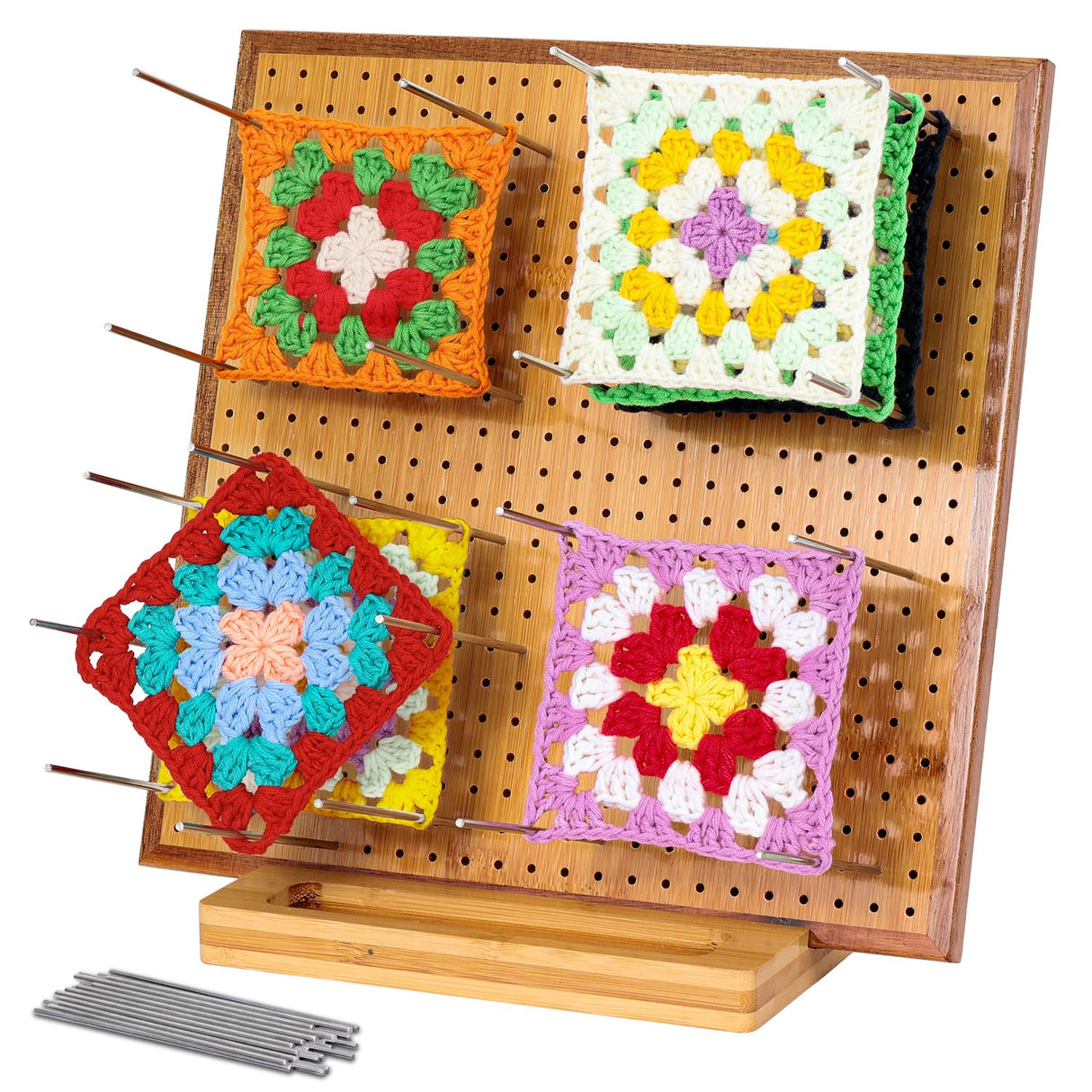 11.8" Crochet Blocking Board with 20 Pins/Pegs, Blocking Board for Crocheting Knitting, Bamboo Granny Square Blocking Boards for Crochet Projects, Wooden Crocheting Accessories Gifts for Crocheters YTHOGTHA