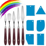 11 Pcs Palette Knife Set, 5 Pcs Stainless Steel Palette Knives and 6 Pcs Plastic Scrapers, Painting Accessories for Oil Acrylic Canvas Painting Color Mixing Thick Paint Applications (Blue) LIERFIS