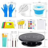 11” Rotate Turnable Sculpting Canvas Spinner Kits Acrylic Pouring Strainers Scraper Cone Painter Support Stands Gloves Foldable Wash Cup Painting Brushes Glitter Tools Pattern Train Art Supplies Angela&Alex