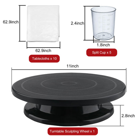 11”Rotate Turntable Sculpting Wheel with Pour Painting Supplies Acrylic Pouring Strainers for DIY Art Pouring Acrylic Paint Kit Uprony