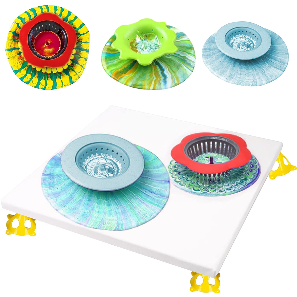 11”Rotate Turntable Sculpting Wheel with Pour Painting Supplies Acrylic Pouring Strainers for DIY Art Pouring Acrylic Paint Kit Uprony