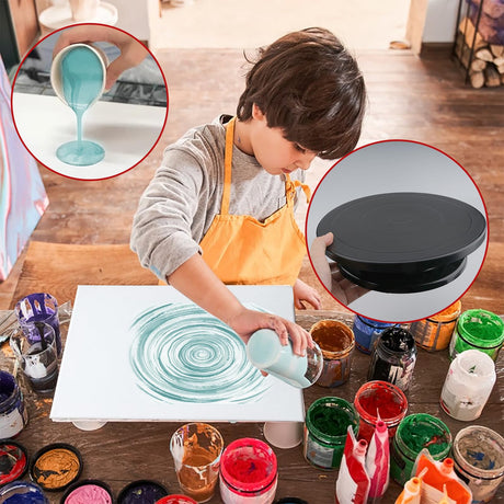 11”Rotate Turntable Sculpting Wheel with Pour Painting Supplies Acrylic Pouring Strainers for DIY Art Pouring Acrylic Paint Kit Uprony