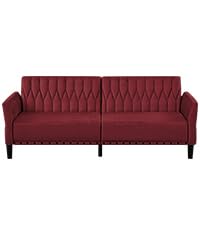 Lesofair 77” Velvet Sofa Bed with Adjustable Armrests and Backrests,Tufted Convertible Futon Couch with Nailhead Trim, Loveseat Modern Velvet Sleeper Sofa for Living Room,Bedroom,Office, Red Lesofair