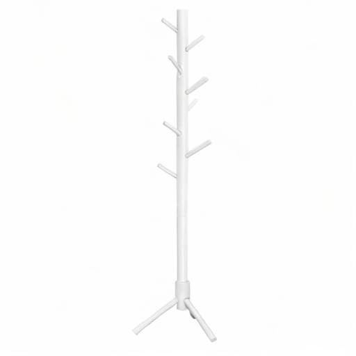 VASAGLE Solid Wood Coat Rack, Free Standing Tree-Shaped Coat Rack with 8 Hooks, 3 Height Options, for Clothes, Hats, Bags, Living Room, Bedroom, Home Office, White URCR04WT VASAGLE