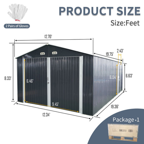 Outdoor Storage Shed Metal Garage Shed For Car, Bike, Lawnmower Backyard Tool House Building 2 Doors And 4 Vents - Black HouseOfZazla