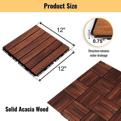Interlocking Deck Tiles Striped Pattern Waterproof Brown HouseOfZazla