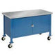 Global Industrial Mobile Workbench with Security Cabinet, Stainless Steel Square Edge, 72" W x 30" D, Blue Global Industrial