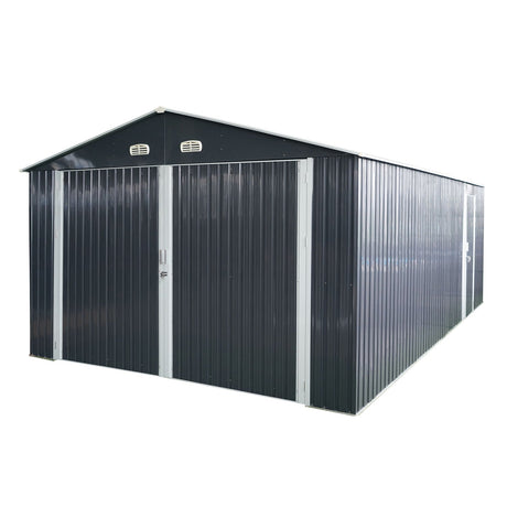Outdoor Storage Shed Metal Garage Shed For Car, Bike, Lawnmower Backyard Tool House Building 2 Doors And 4 Vents - Black HouseOfZazla