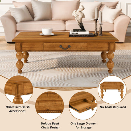 Rectangular Wooden Coffee Table with Storage Drawer HouseOfZazla