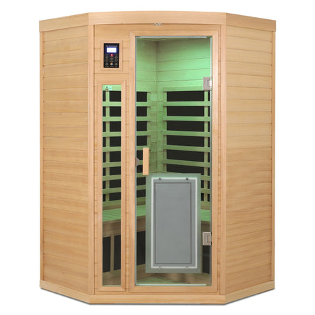 Low EMF, there is also a heating plate on the glass door, can be placed on the pentagon in the corner of the room, Hemlock wood Far-infrared indoor Two person sauna room HouseOfZazla