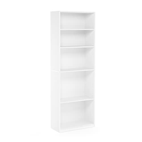 FURINNO JAYA Simply Home 5-Shelf Bookcase, 5-Tier, White - WoodArtSupply