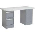 Global Industrial 60" W x 30" D Workbench, 1-3/4" Laminate Square Edge Top, 2 Drawer/Cabinet Global Industrial