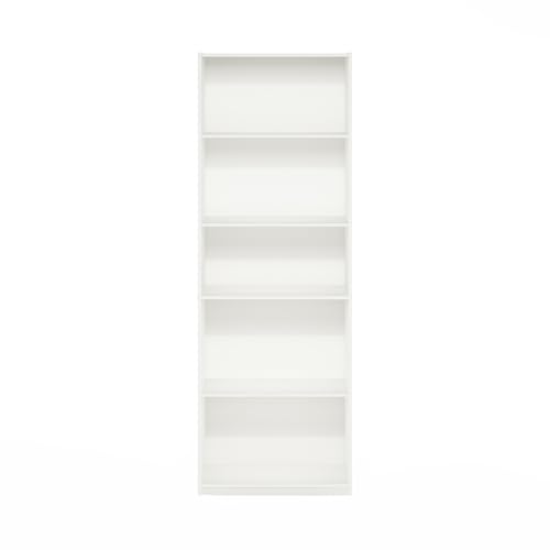Furinno GEHRY Book Shelf, 5-Tier Bookshelf, Bookcase with Adjustable Shelves, 11.6 x 24.8 x 71.4, for Living Room, Bedroom, Home Office, White Furinno