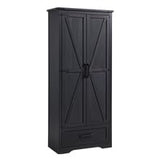 JXQTLINGMU 72" Tall Farmhouse Kitchen Pantry with Adjustable Shelves, Large Wood Storage Cabinet with Drawer & 2 Barn Doors, Versatile Storage for Dining Room, Bathroom, Living Room, Black JXQTLINGMU