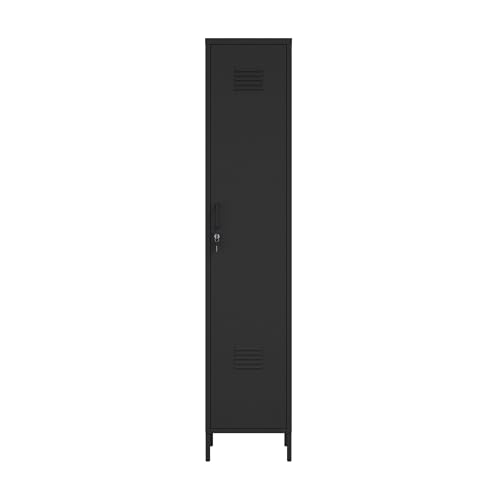 Manhattan Comfort Naomi 72.8'' Tall Storage Cabinet, Single Metal Locker with Lock, Adjustable Shelves, Vented Door & Floor Protectors, Modern Garage & Office Organizer, Black Manhattan Comfort