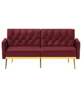 ACMEASE Velvet Sofa Bed w/Adjustable Armrests & Backrests, Modern Convertible Sleeper Sofa, Tufted Futon Sofa for Bedroom, Living Room, Apartment, Red ACMEASE