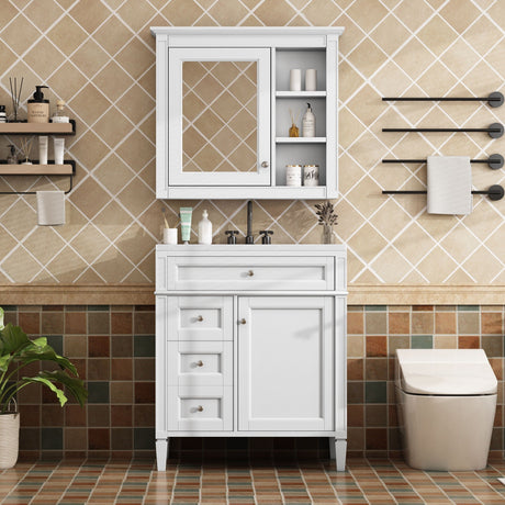 Bathroom Vanity With Medicine Cabinet, Royal Mirror Cabinet, Modern Bathroom Storage Cabinet With 2 Soft Closing Doors And 4 Drawers HouseOfZazla