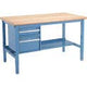 Global Industrial 60" W x 36" D Workbench, 1-3/4" Thick Maple Top Safety Edge with Drawers & Shelf, Blue Global Industrial