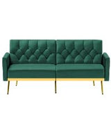 ACMEASE Velvet Futon Sofa Bed w/Adjustable Armrests & Backrests, Button Tufted Sleeper Couch, Modern Convertible Loveseat Sofa for Bedroom, Living Room, Apartment, Green ACMEASE