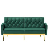 ACMEASE Velvet Futon Sofa Bed w/Adjustable Armrests & Backrests, Button Tufted Sleeper Couch, Modern Convertible Loveseat Sofa for Bedroom, Living Room, Apartment, Green ACMEASE