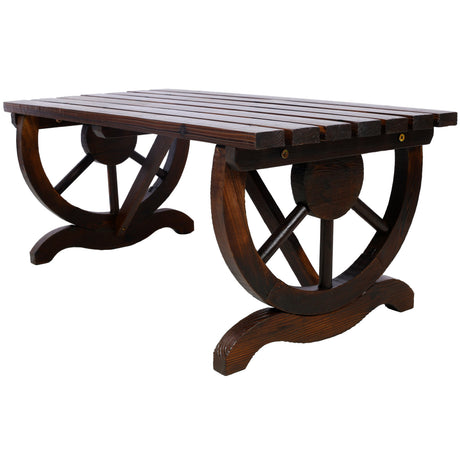 Outdoor Rustic Wooden Bench with Wagon Wheel Legs HouseOfZazla