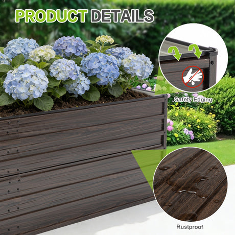 8x4x2 FT Woodgrain Galvanized Raised Garden Bed Set HouseOfZazla