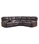 EBELLO Power Reclining Sectional Sofa with LED Light, Faux Leather Sectional Couch for Living Room, Modern Corner Furniture Sets with 2 Recliner Seats, Cup Holders, Storage Console, Brown