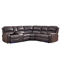 EBELLO Power Reclining Sectional Sofa with LED Light, Faux Leather Sectional Couch for Living Room, Modern Corner Furniture Sets with 2 Recliner Seats, Cup Holders, Storage Console, Brown EBELLO