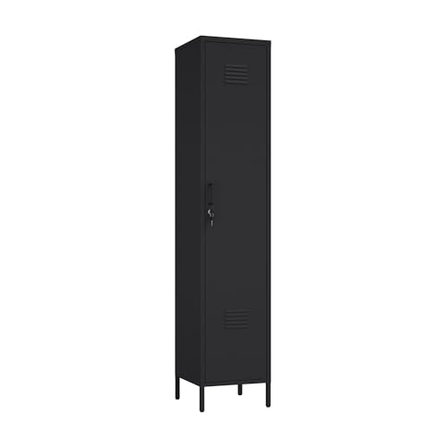 Manhattan Comfort Naomi 72.8'' Tall Storage Cabinet, Single Metal Locker with Lock, Adjustable Shelves, Vented Door & Floor Protectors, Modern Garage & Office Organizer, Black Manhattan Comfort