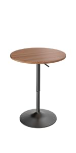 Athena Collection Round Bar Table,Adjustable Height Pub Table and 360°Swivel Bistro Table, High Top Table with MDF Desktop,Cocktail Table for Bar/Pub/Bistro (Brown Wood)