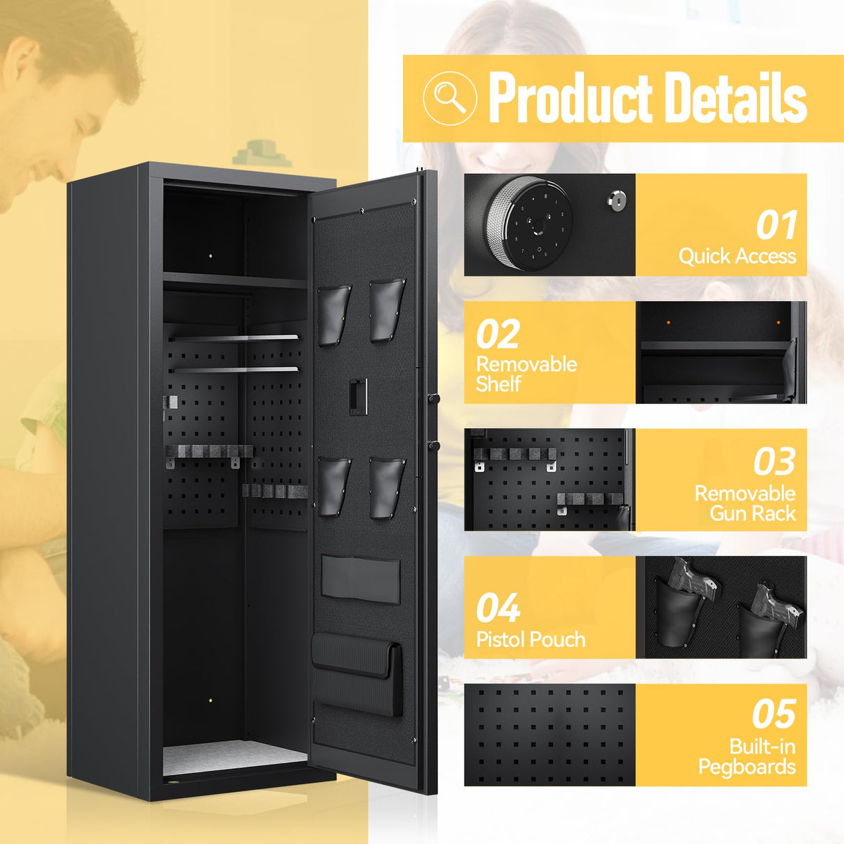 12 Biometric Gun Safe, Fingerprint Gun Safe for Rifles and Pistols, Rifle Safe, Large Quick Access Gun Cabinet, Gun Safes with Removable Shelf and Rifle Rack Xyvaly