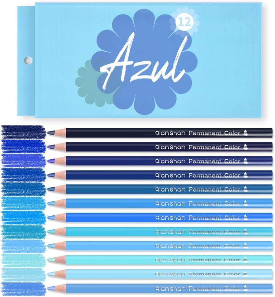 12 Blue Colored Pencils Oil Based Pre-Sharpened Wooden Colored Pencil Set WoodArtSupply