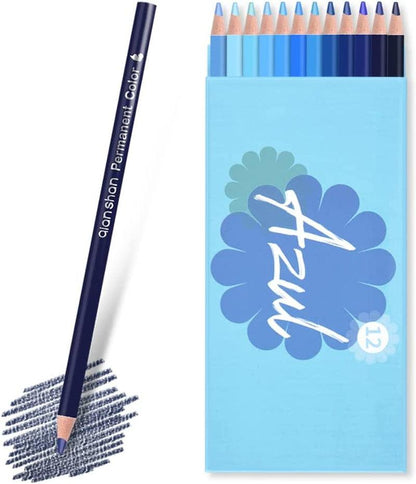 12 Blue Colored Pencils Oil Based Pre-Sharpened Wooden Colored Pencil Set - WoodArtSupply