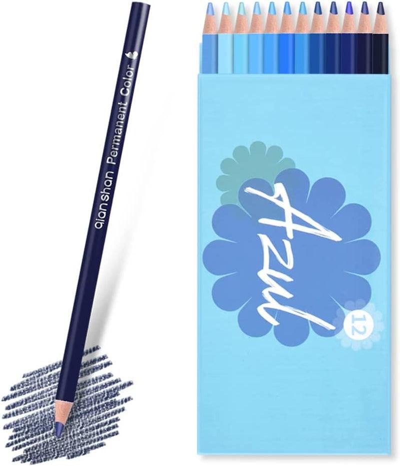 12 Blue Colored Pencils Oil Based Pre-Sharpened Wooden Colored Pencil Set WoodArtSupply