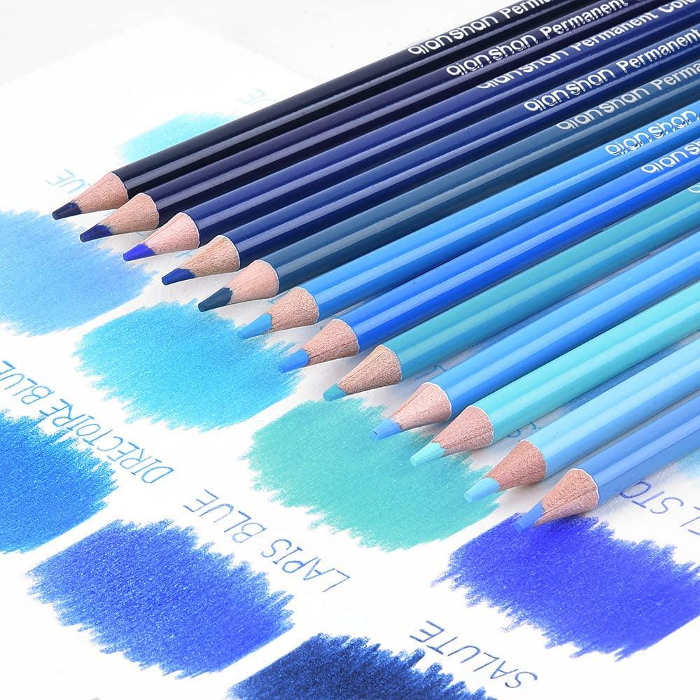 12 Blue Colored Pencils Oil Based Pre-Sharpened Wooden Colored Pencil Set WoodArtSupply